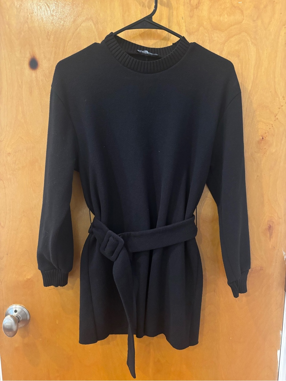 Like New Zara Black Belted Crewneck Sweater Dress - Women Size S